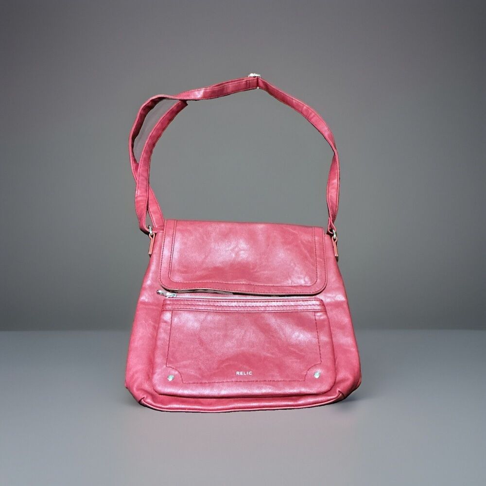 Relic Evie Flap Crossbody Bag Front Zipper Pocket Silver Hardware Red